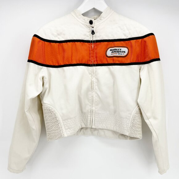 Harley-Davidson Jackets & Blazers - Harley-Davidson Racing Moto Motor Cycles Cream Nylon Bomber Biker Jacket L
